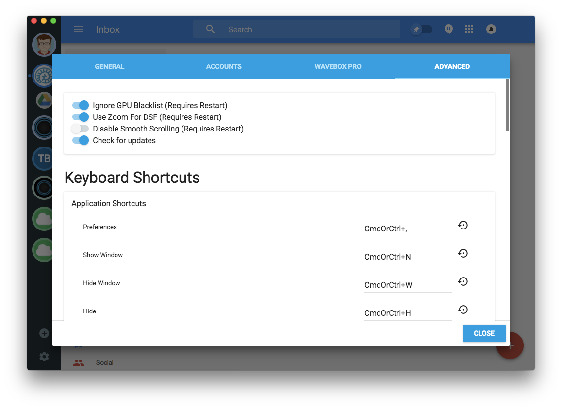 Keyboard Shortcuts in Settings