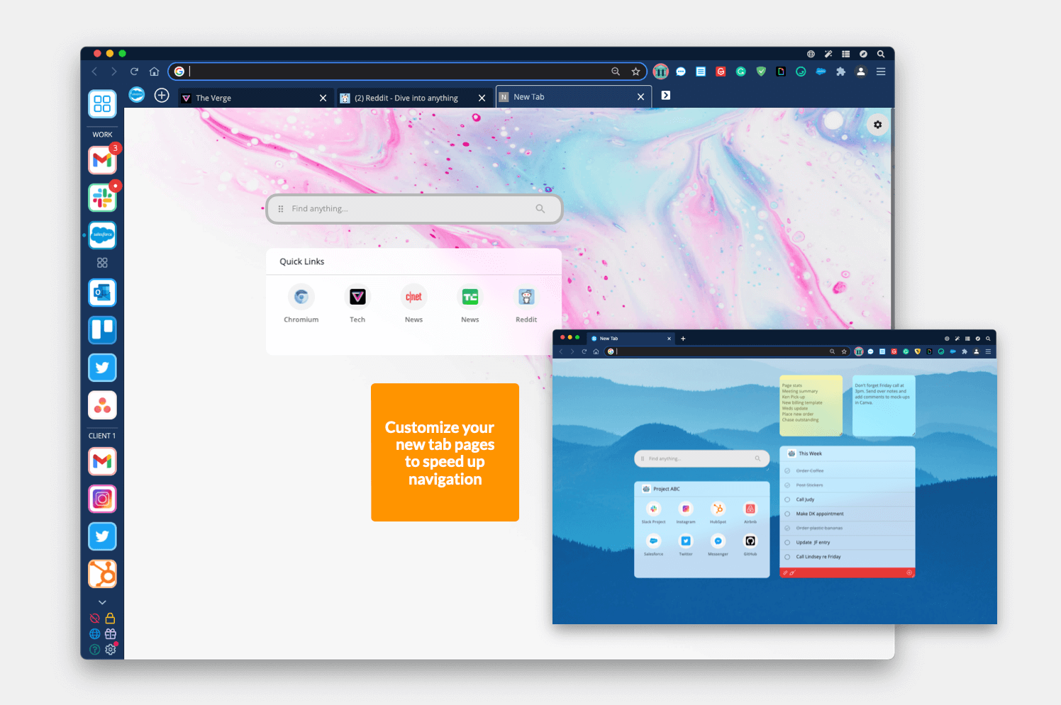 Create a flexible new tab, or start up page for your browser.