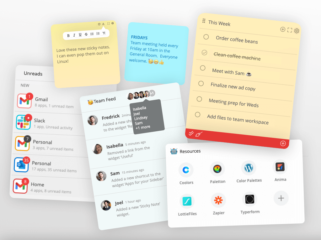Task lists, notifications, sticky notes, task lists for you and your team.