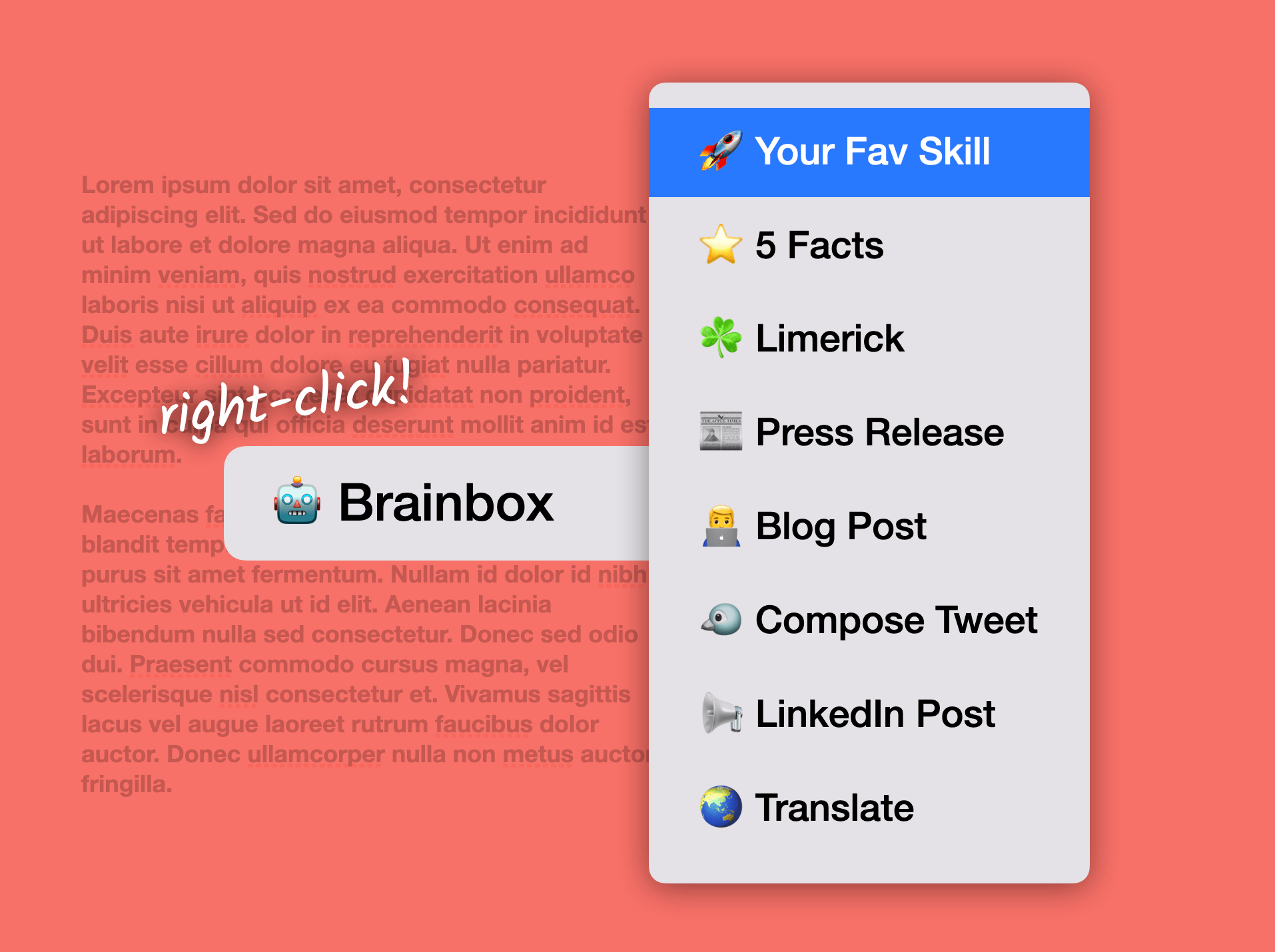 🤖 Tutorial: Add your favorite AI prompt to the Brainbox Skill Menu (right-click).