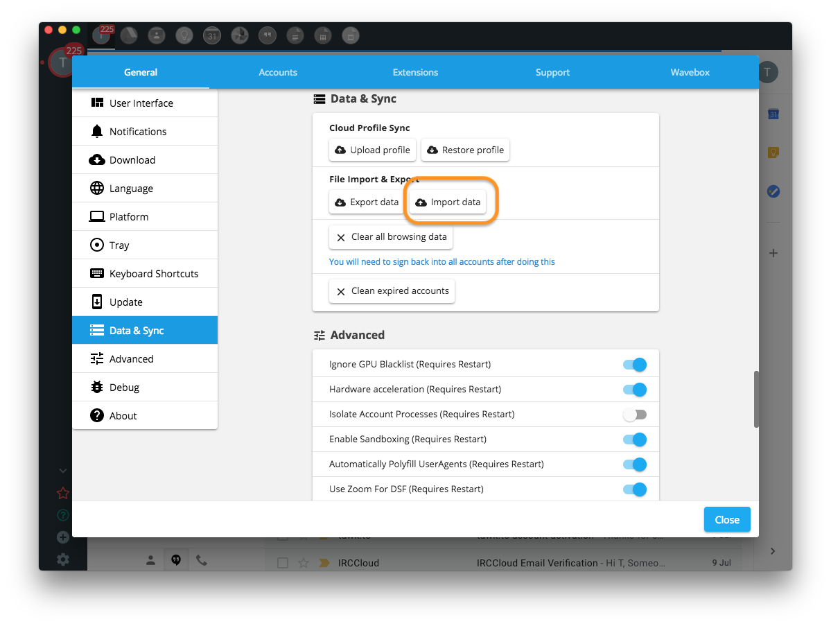Wavebox - Import & Export / Copying Accounts