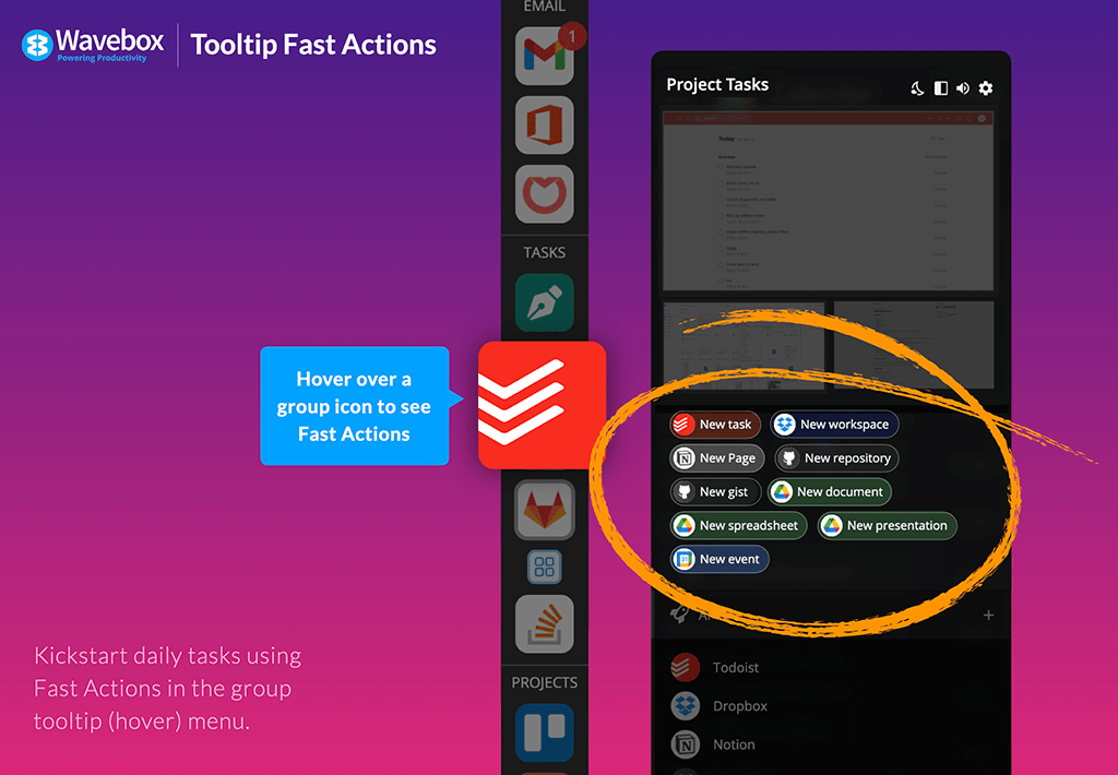 Kickstart daily tasks using fast actions in the tooltip menus