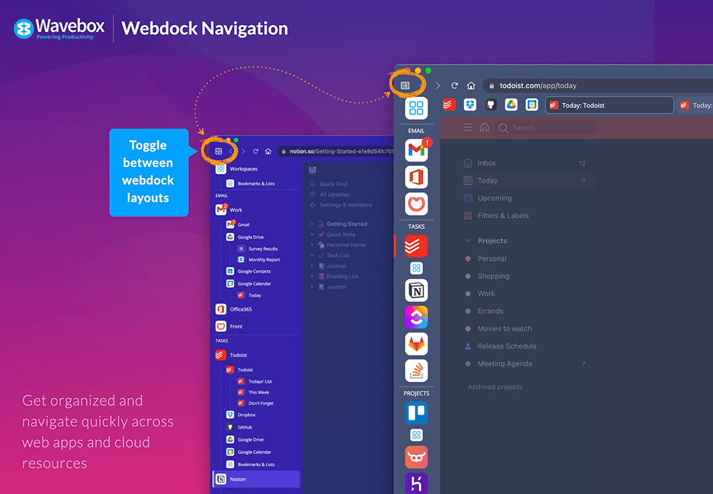 Navigate across all your web apps in Wavebox